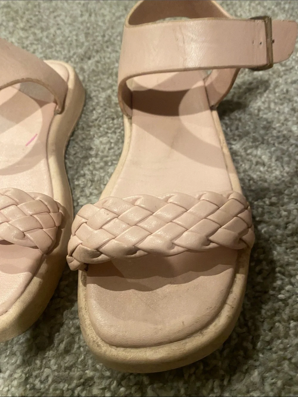 Braided Ankle-Strap Sandals in Blush Pink